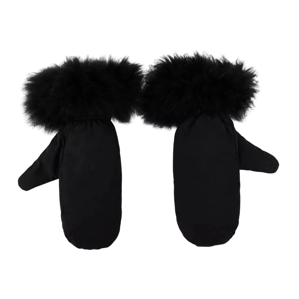 Yves Salomon Zwarte Dons Handschoenen met Bont Black Dames