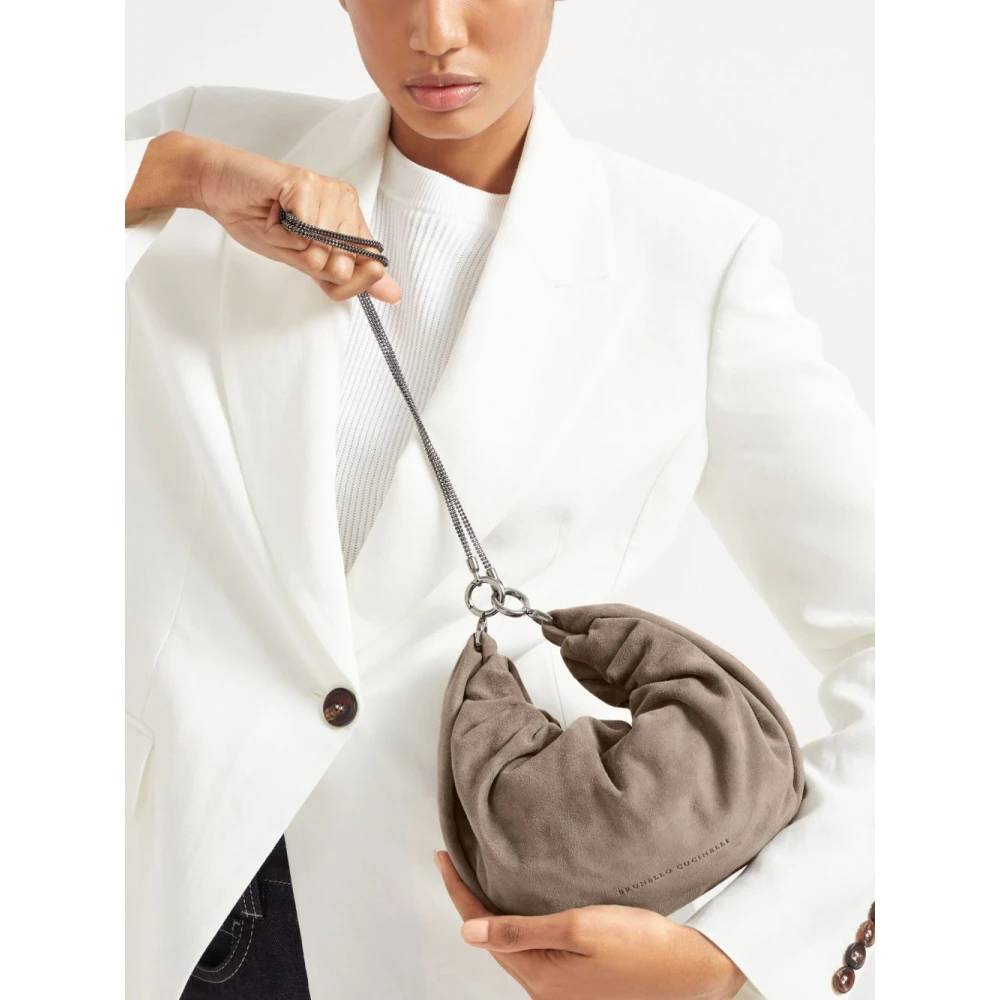 BRUNELLO CUCINELLI Taupe Bruine Schoudertas met Ketting Brown Dames