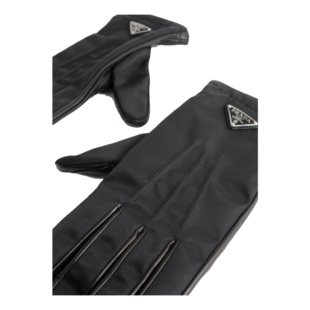 Prada Nylon Leren Handschoenen Black Unisex