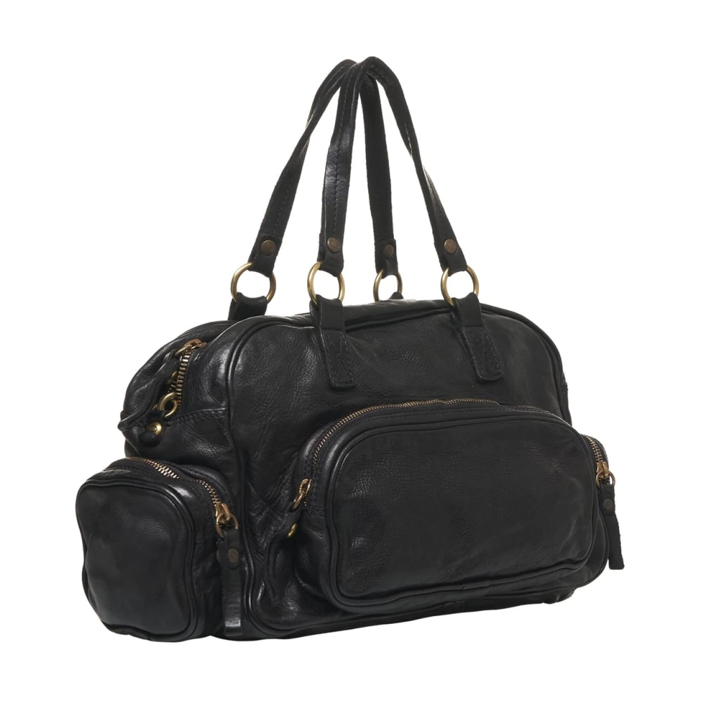 Campomaggi Zwarte Leren Duffeltas Black Dames