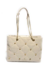 Borsa Shopping Beige in Ecopelle Trapuntata a Mano/Spalla