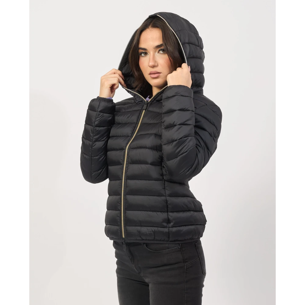 Save The Duck Zwarte Daisy Gewatteerde Jas met Capuchon Black Dames