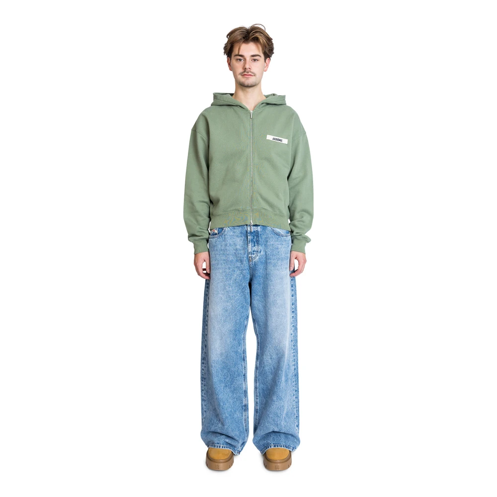 Jacquemus Lichtgroene Rits Hoodie met Gros Grain Green Heren