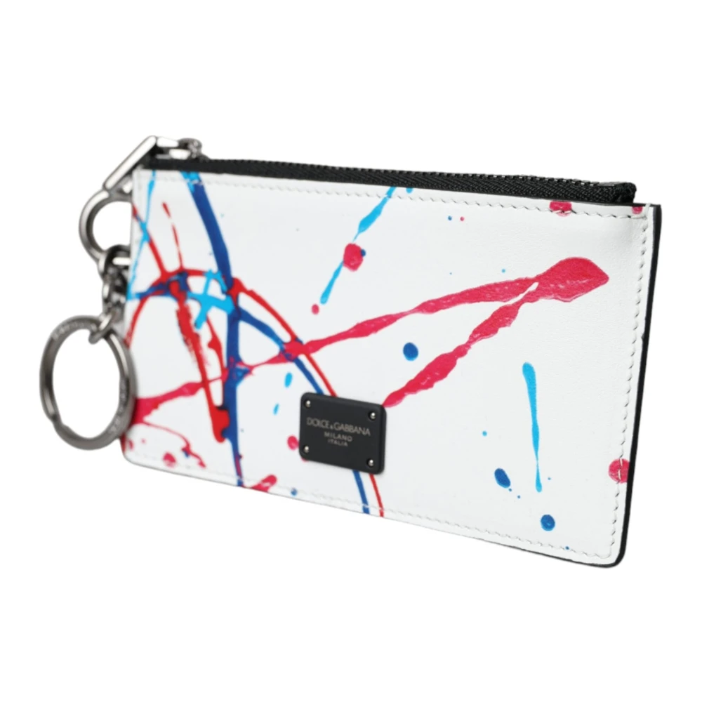 Dolce & Gabbana Wit Lederen Rits Logo Sleutelhanger Portemonnee White Dames