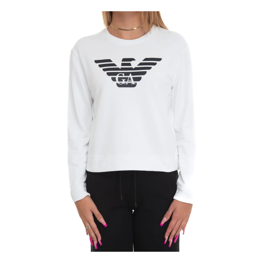 Emporio Armani Sweatshirt med tryckt logga, normal passform White, Dam