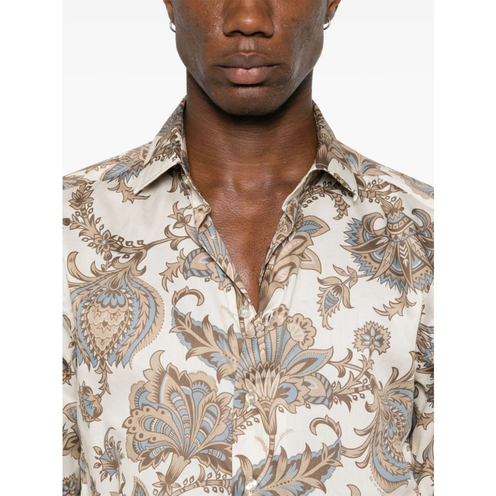 ETRO Kasjmier Motief Shirt Beige Geknoopt Multicolor Heren