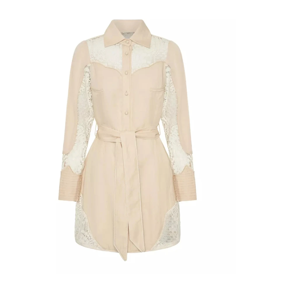 Ixiah Beige Lacebound Mini Jurk Beige Dames