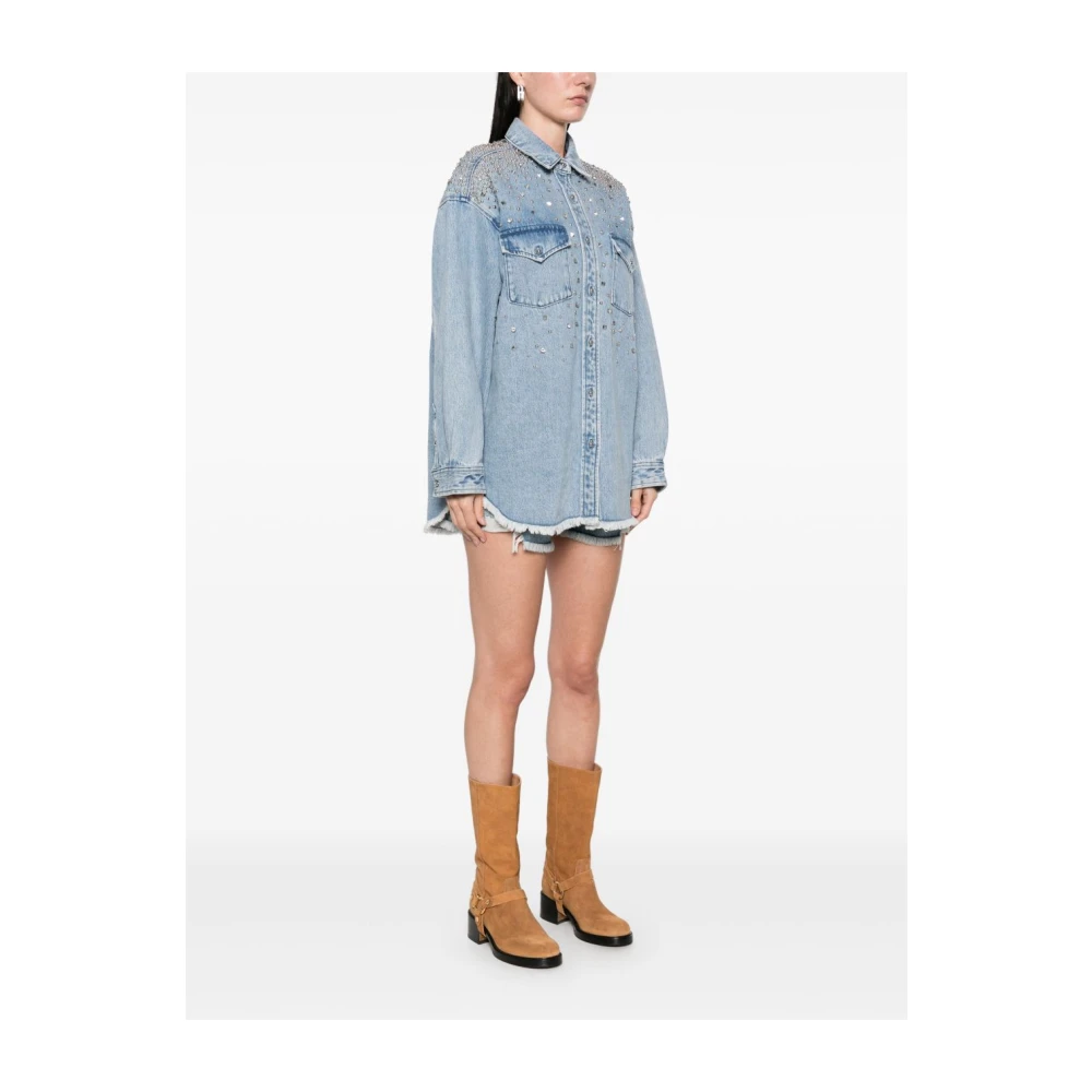 IRO Blauwe knoopshirt met studversiering Blue Dames