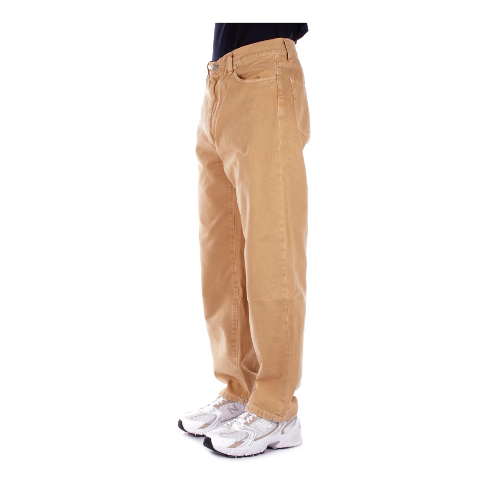 Carhartt WIP Beige Broek Logo Jeans Knoop Rits Yellow Heren