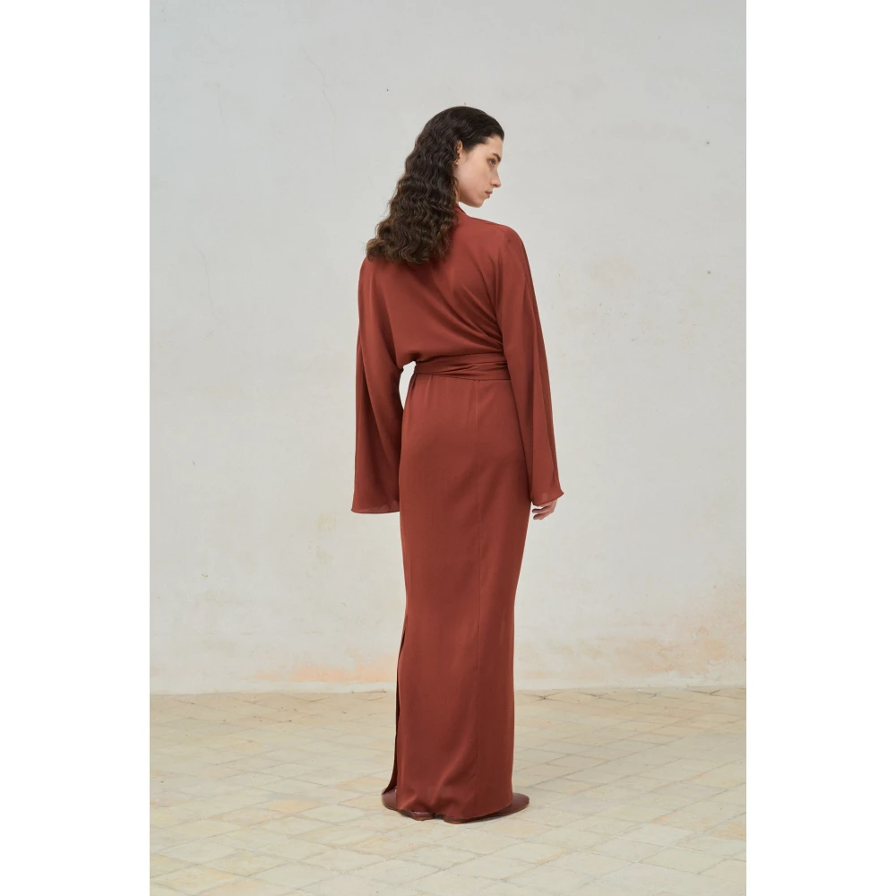 Cortana Zijden Kimono Stijl Lange Jurk Bordeaux Red Dames