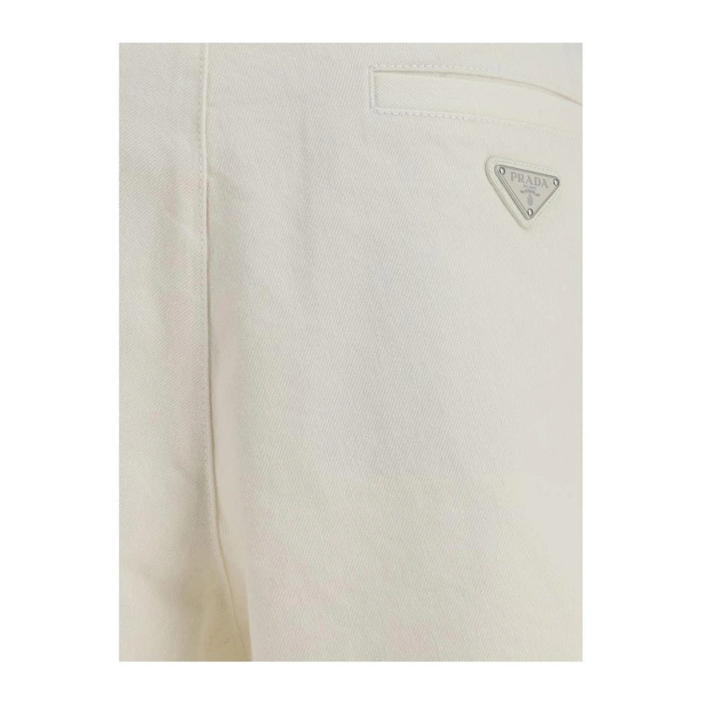 Prada Denim Shorts met Driehoekig Logo Plaque Beige Heren