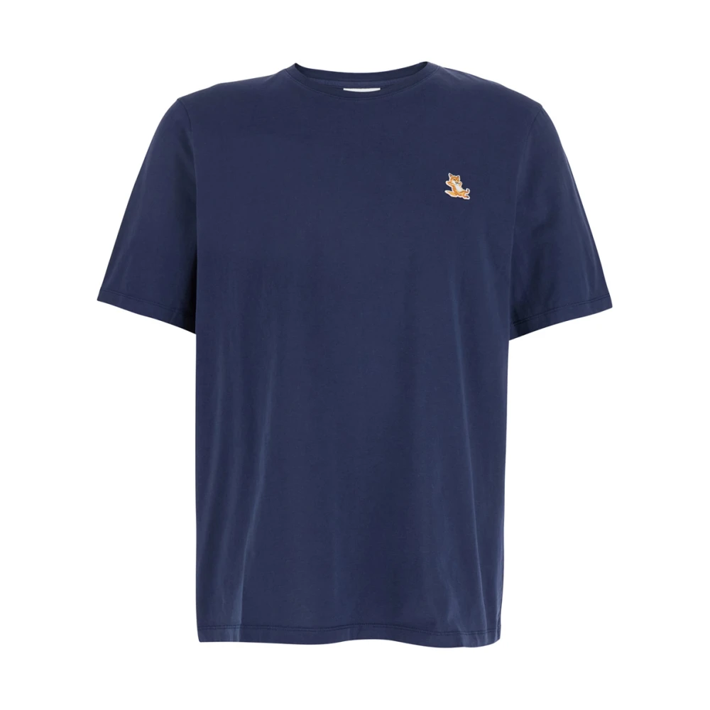 Maison Kitsuné Blauw Chillax Fox Patch Katoenen T-Shirt Blue Heren