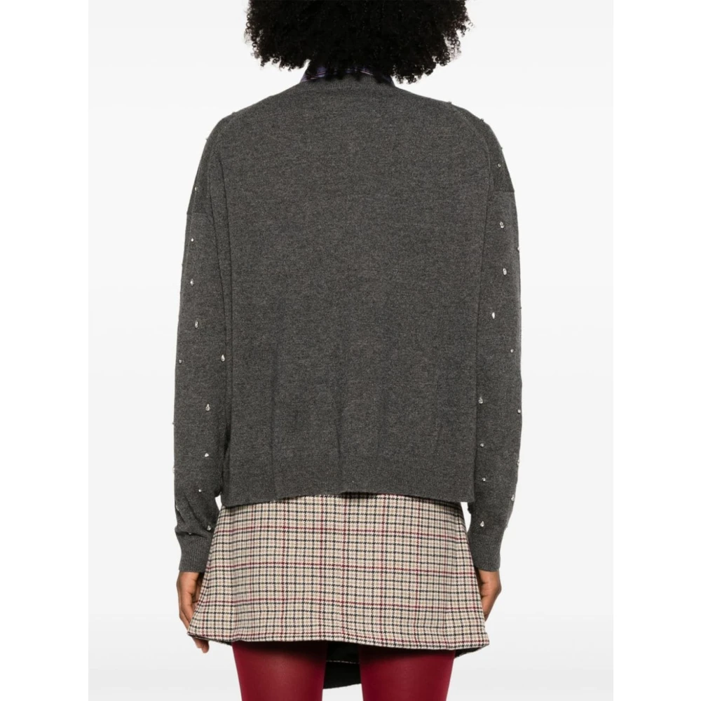 Semicouture Cardigan Sweater met Rhinestone V-Neck Gray Dames