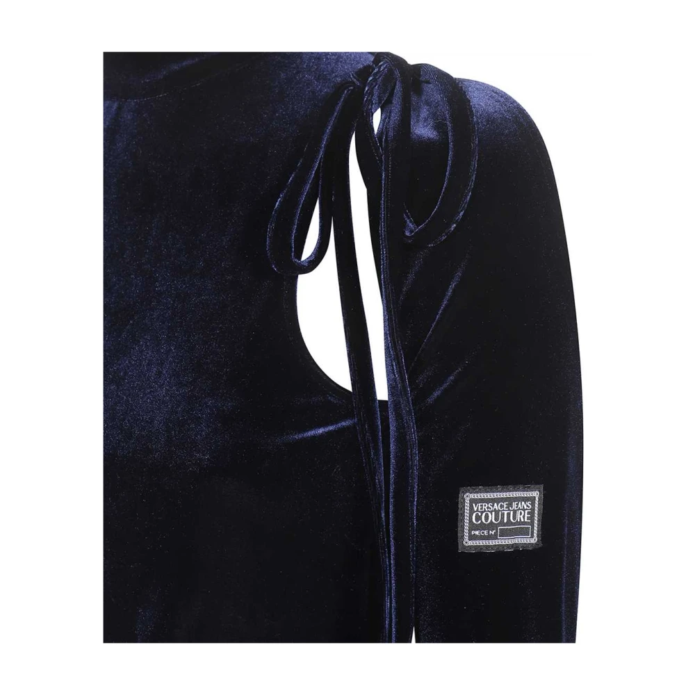 Versace Jeans Couture Fluwelen Jurk met Uitgesneden Details Blue Dames