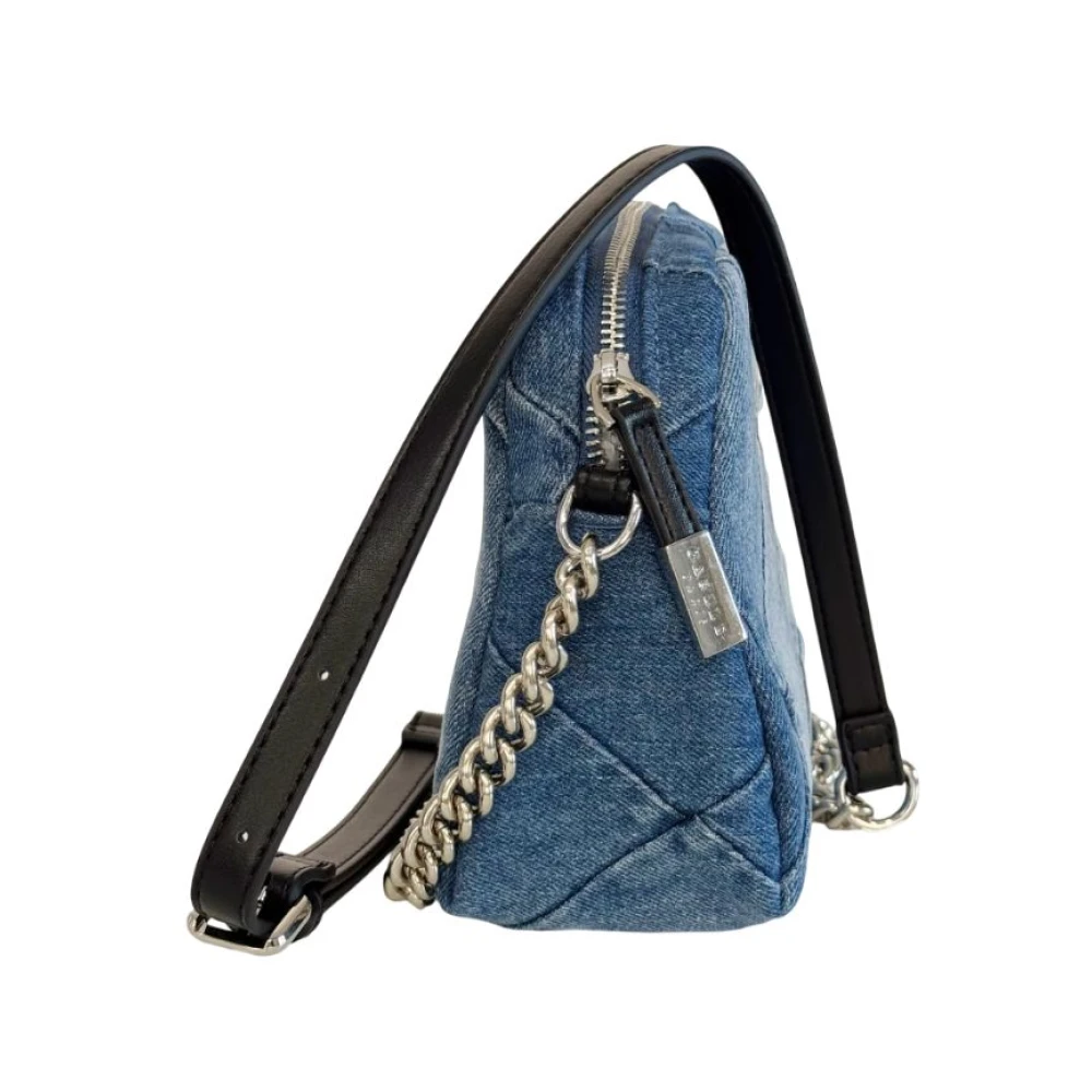 Gaëlle Paris Denim Gewatteerde Schoudertas met Kettingriem Blue Dames