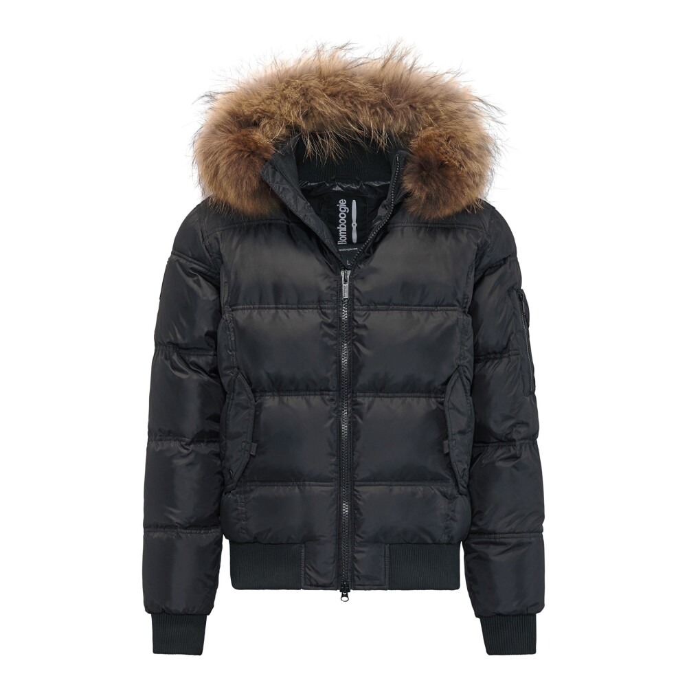 Padded bomber jacket with fur clearance hood