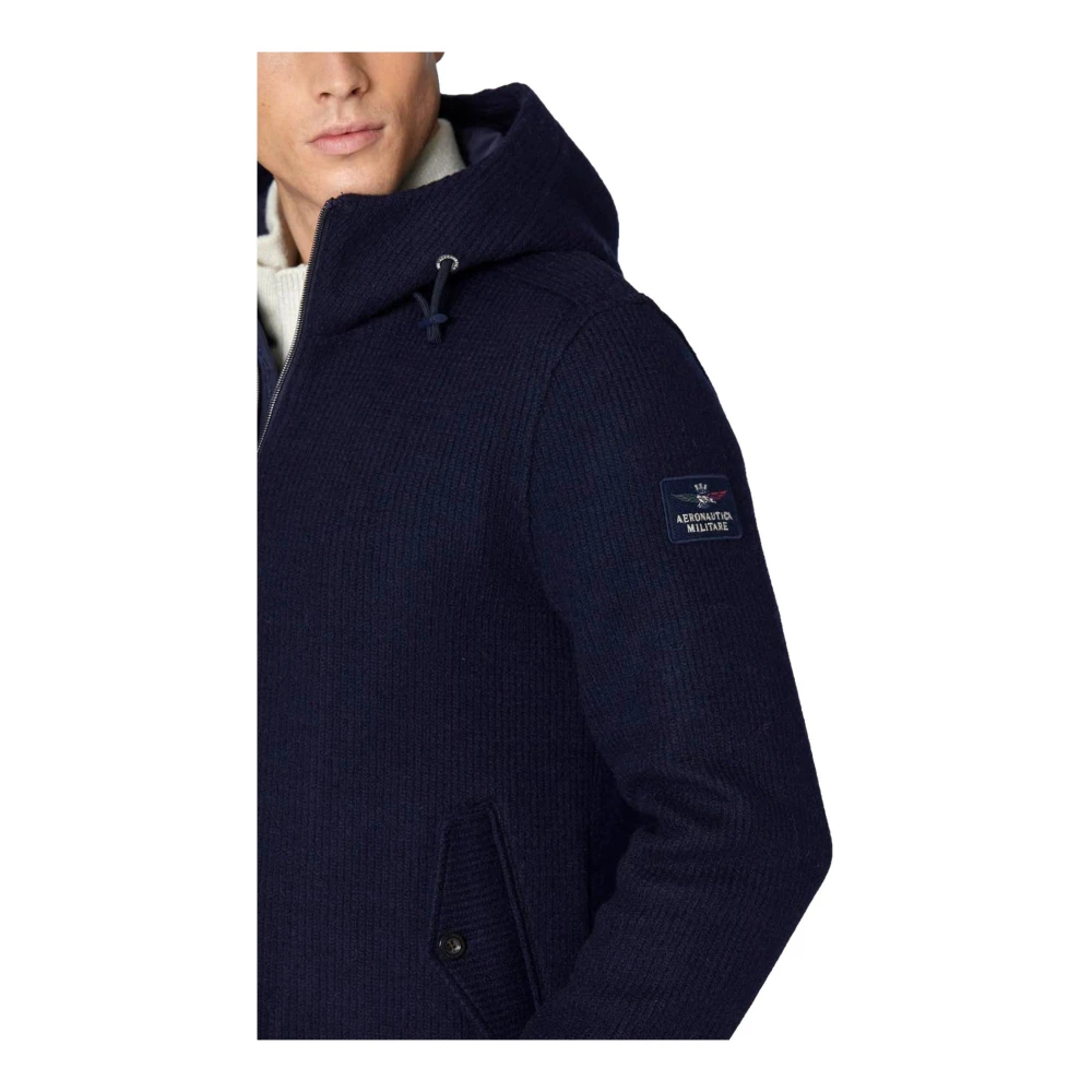 aeronautica militare Blauwe Geribbelde Gebreide Wollen Jas Blue Heren