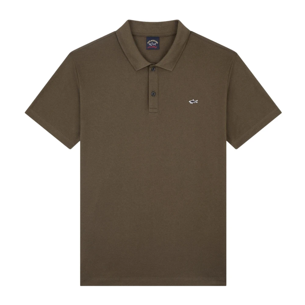 Paul & Shark Green Polo Shirts, Male, M, Cotton Polo With Shark Badge