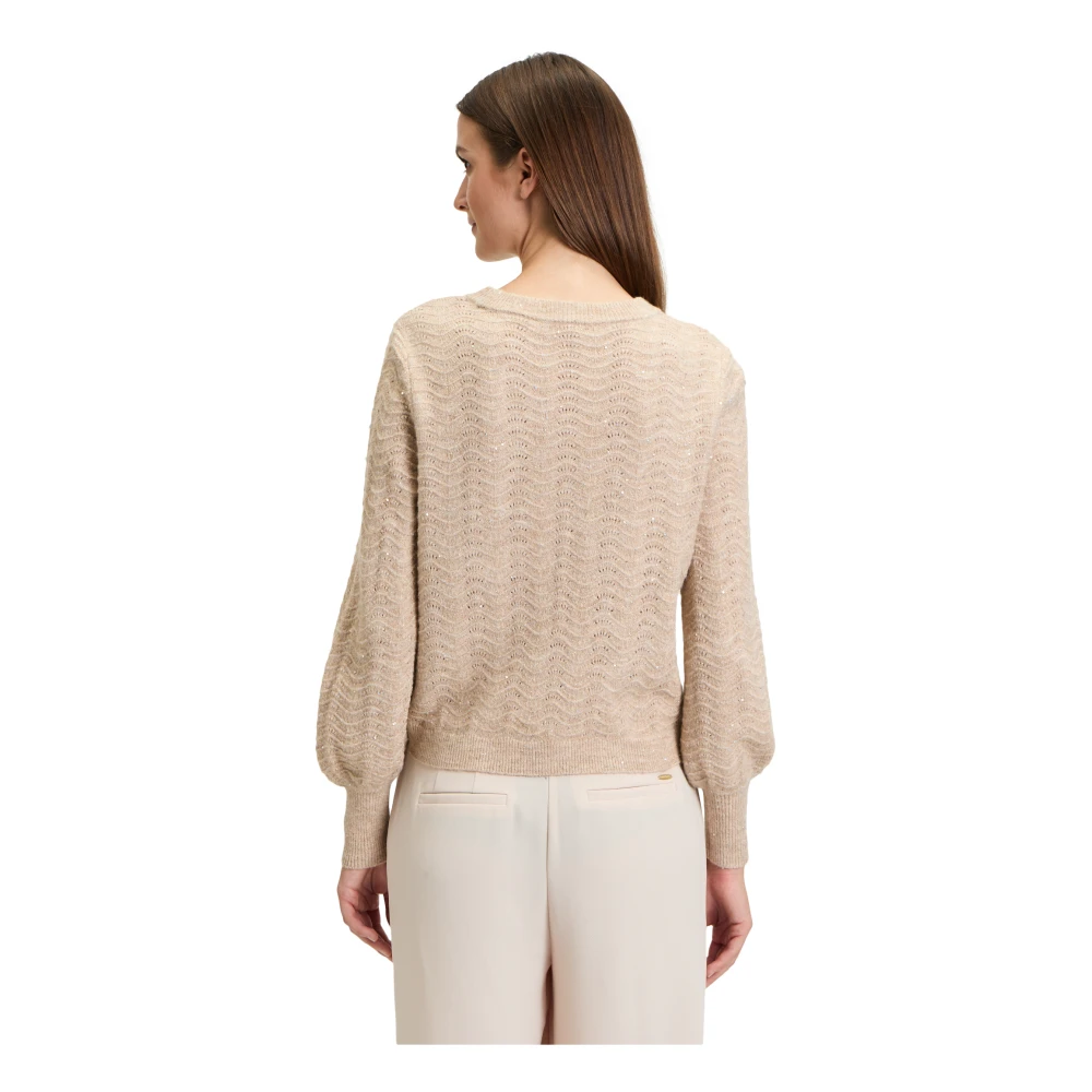 Betty & Co Chunky Gebreide Lurex Trui Beige Dames