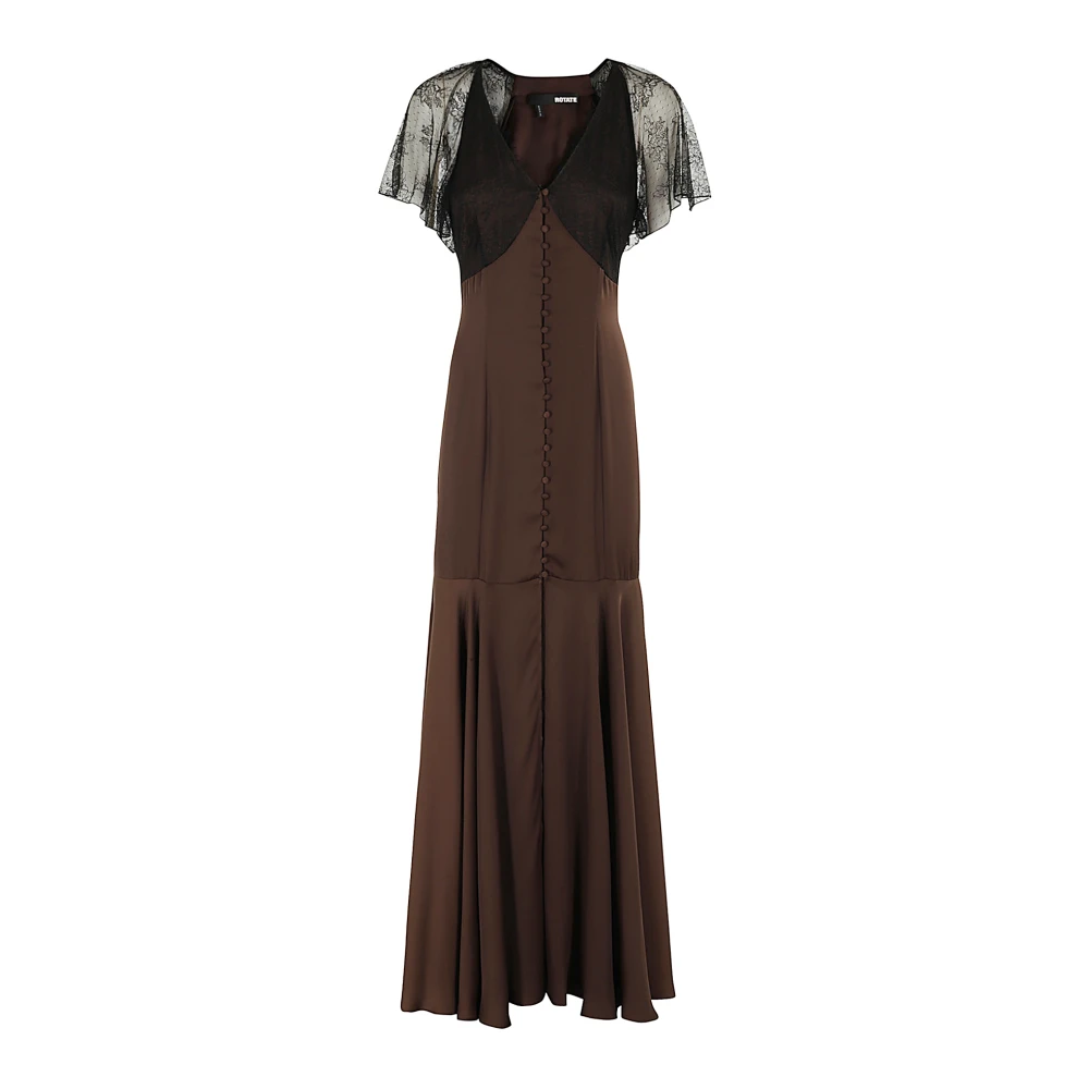 Rotate Birger Christensen Elegante Maxi Jurk met V-hals van Kant Brown Dames