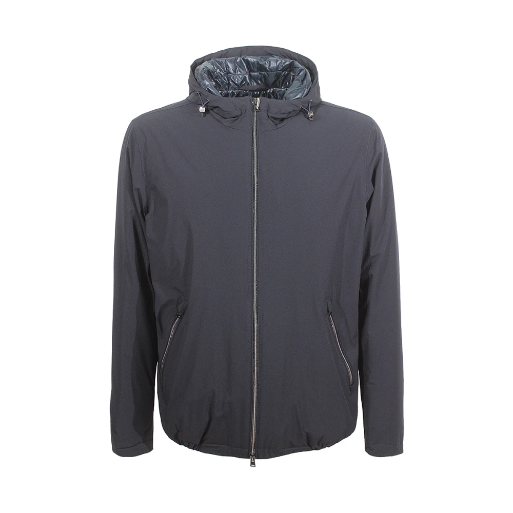 Herno Blauwe Dubbele Rits Hoodie Jas Blue Heren