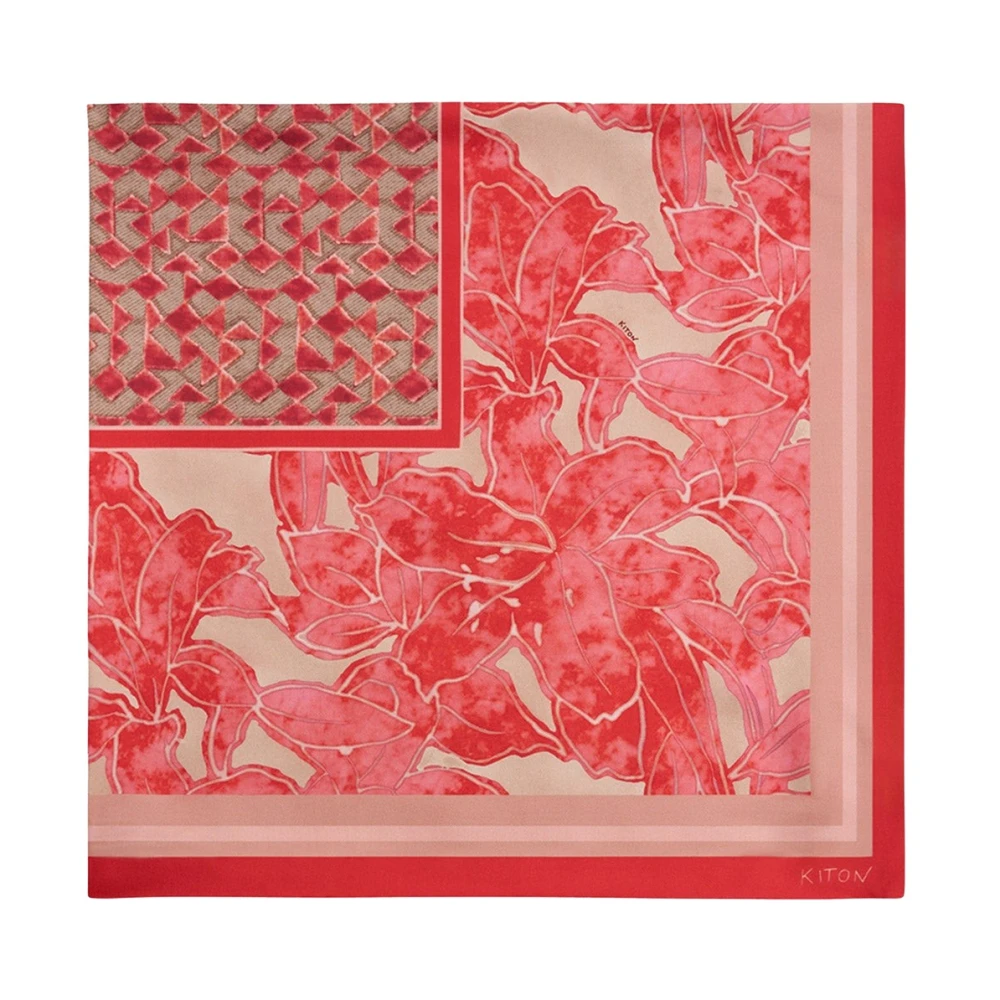 Kiton Zijden sjaal met bloemen- en geometrische patronen Pink Dames