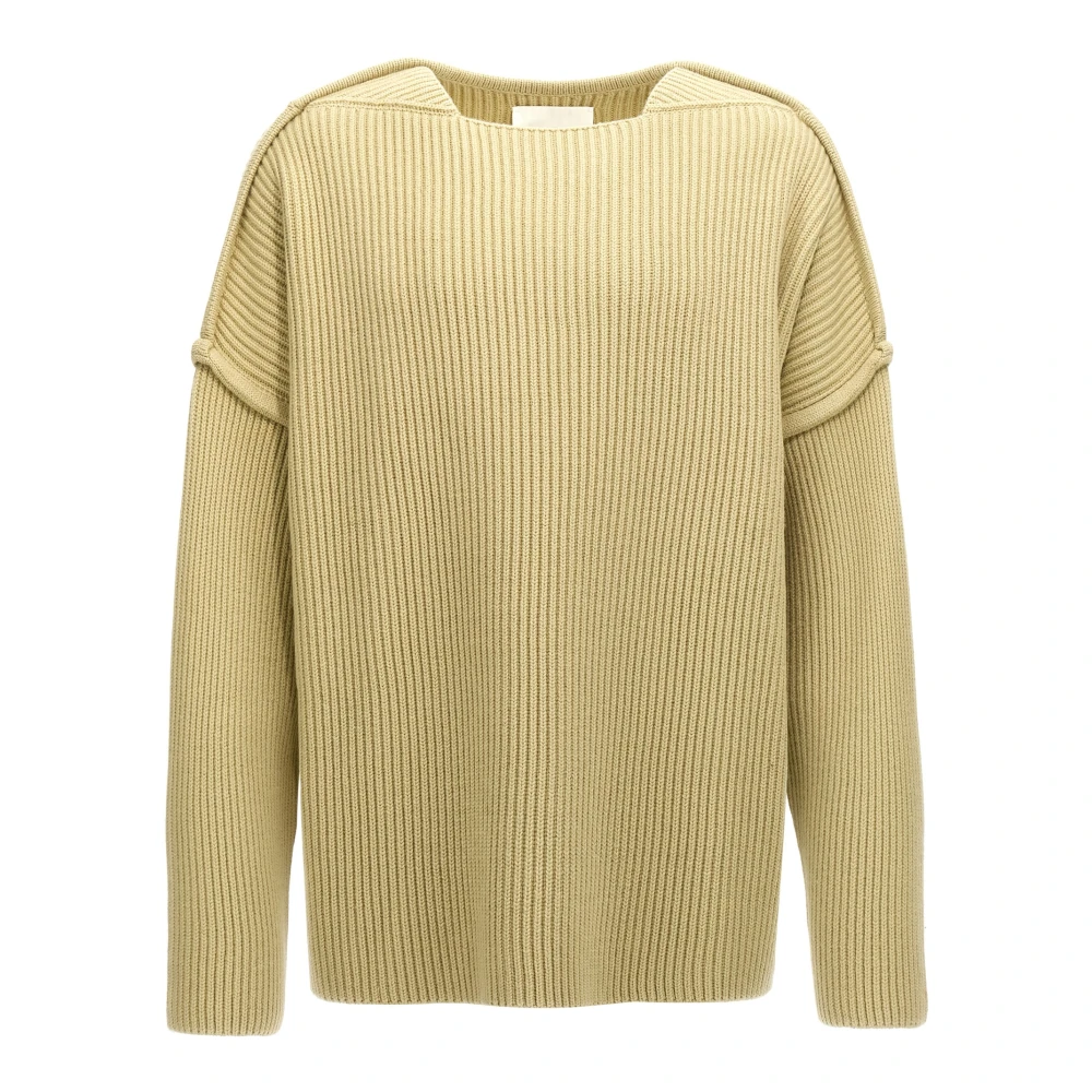 Jil Sander Men's Green Geometric Neckline Jumper - Round-Neck Knitwear - S - Knitwear