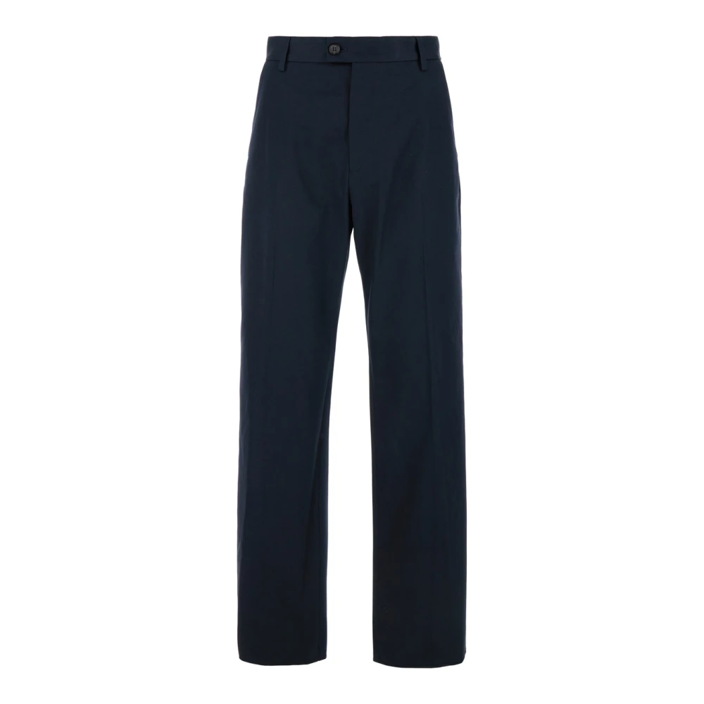 Alexander Mcqueen Men's Blue Straight Trousers, L, Tailored Straight Trousers Cotton