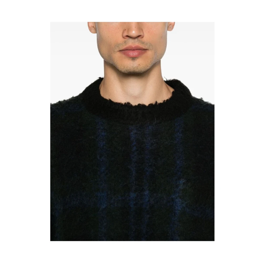 Sacai Geruite Patroon Wollen Trui Blue Heren