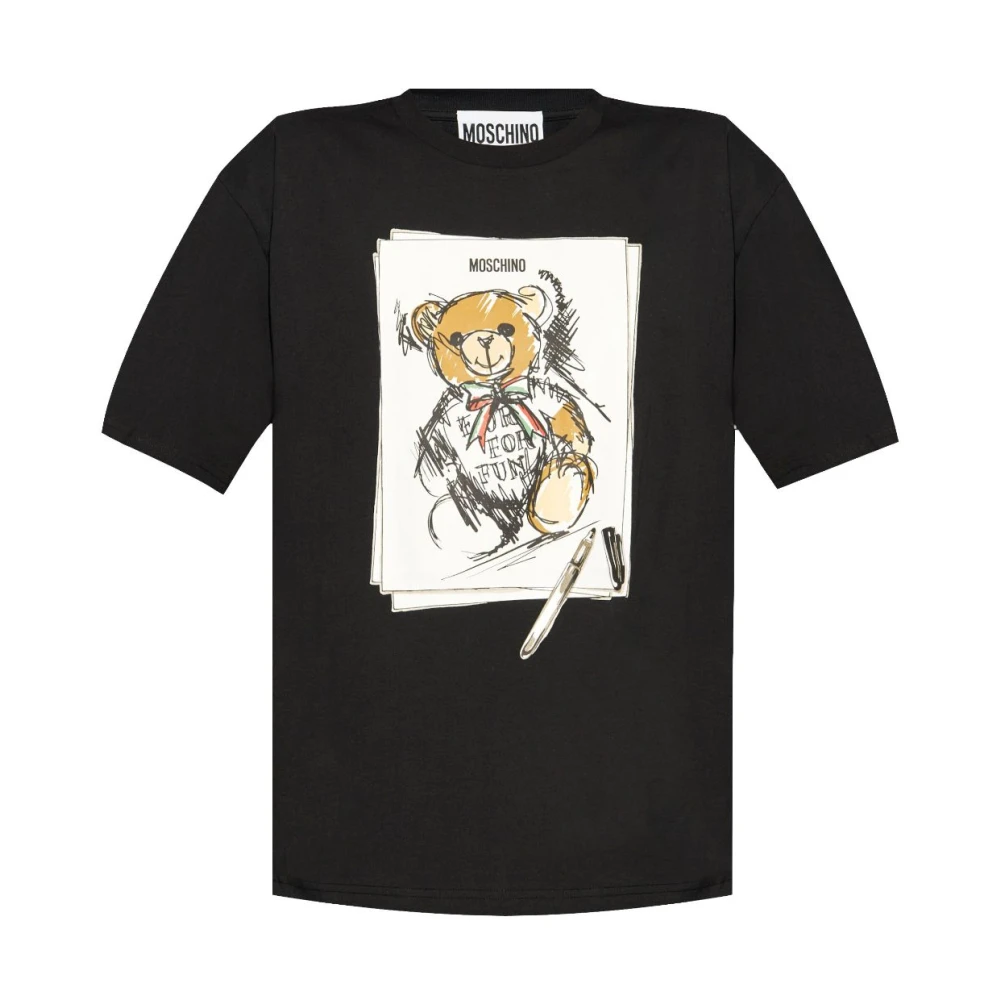 Moschino Zwart Logo Print T-shirts en Polos Black Dames