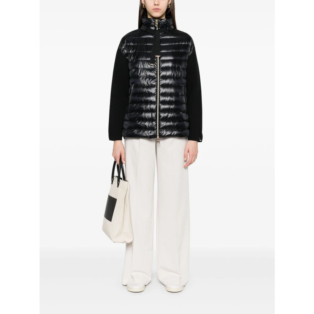 Herno Zwarte Zip Jas met Trekkoordzakken en Lange Mouwen Black Dames