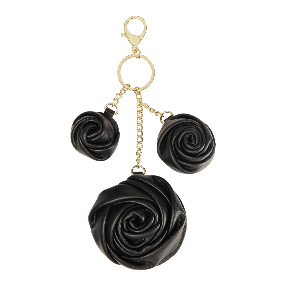 Kazar Sleutelhanger met leren bloemen Black Dames