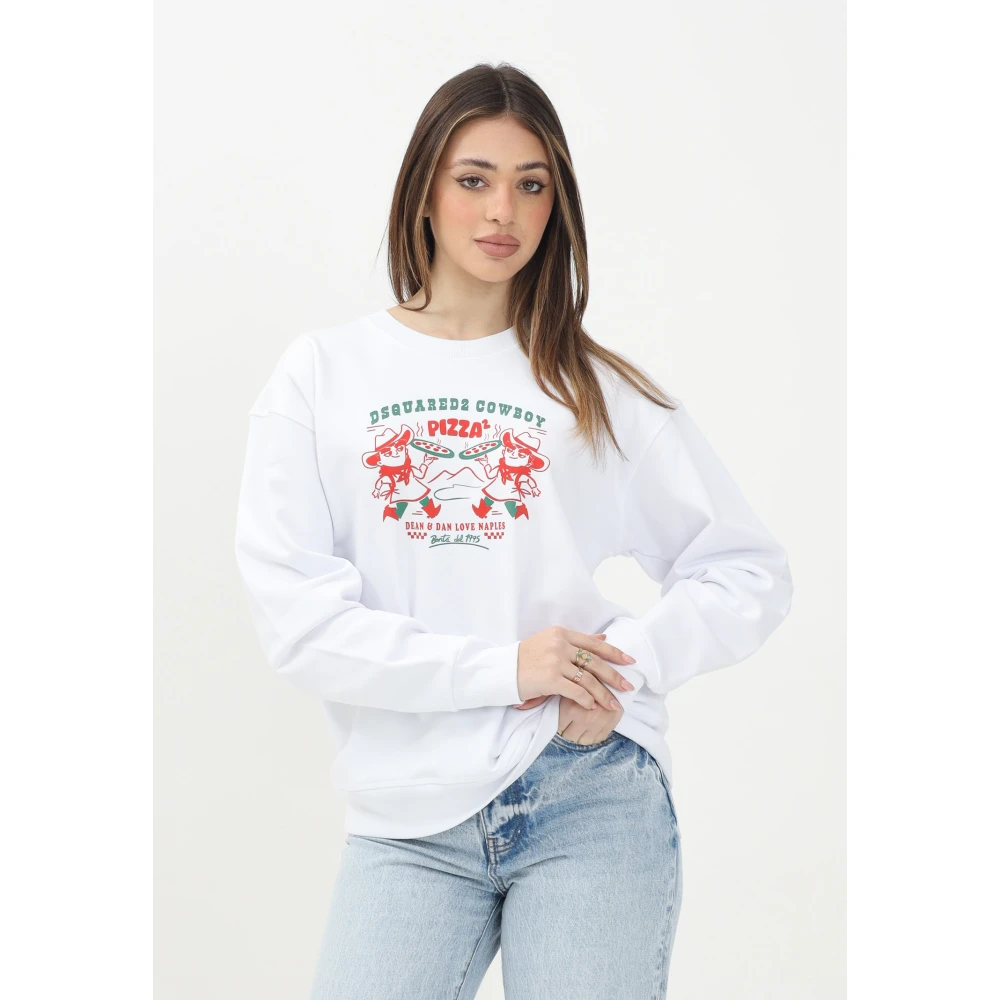 Dsquared2 Cowboy Pizza Witte Trui White Dames