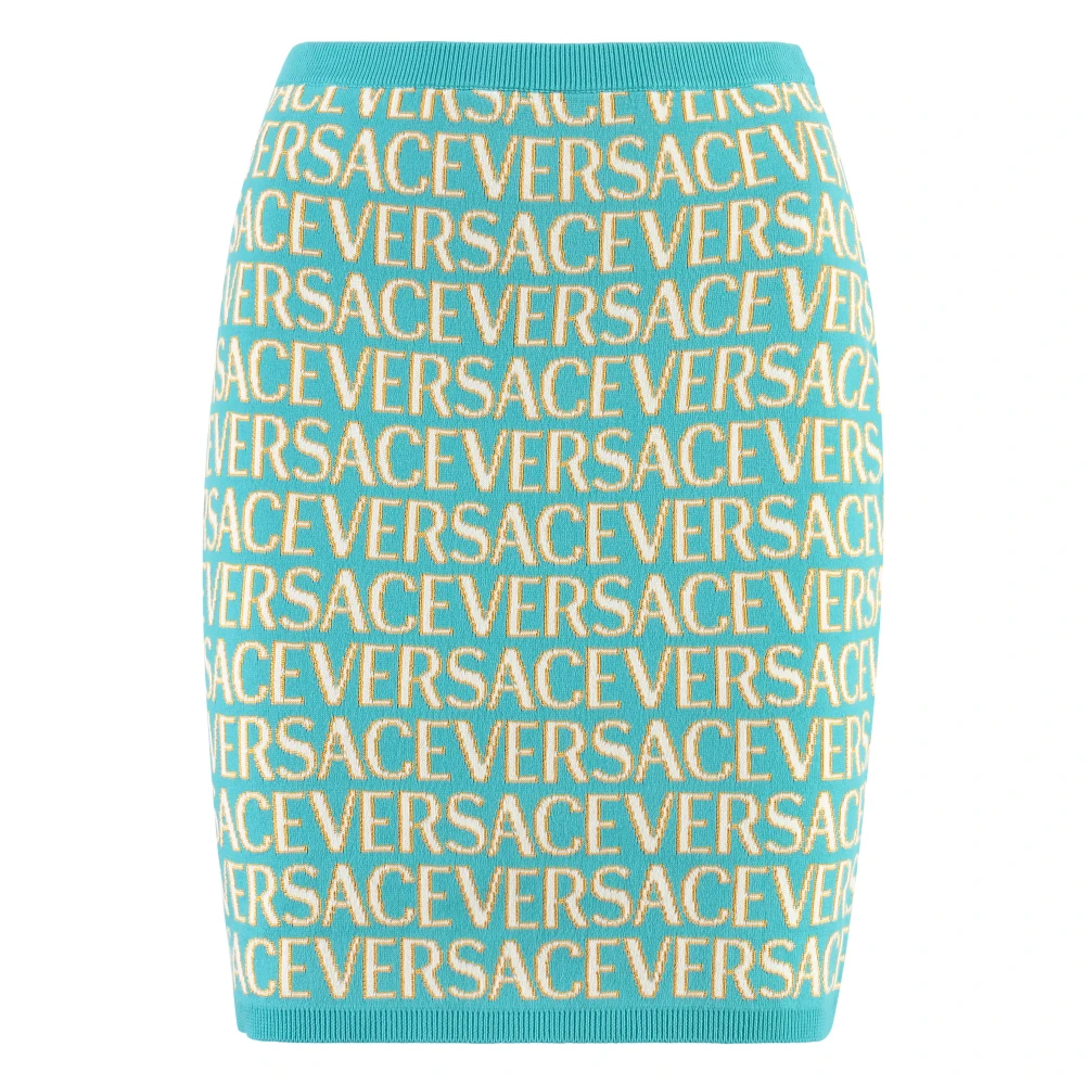 Versace Logo Jacquard Stickad Minikjol Blue, Dam