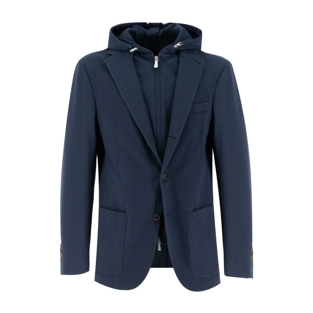 Eleventy Men's Blue Blazers, L, Hooded Blazer
