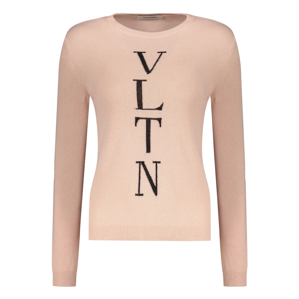 Valentino Garavani Geribbelde crew-neck trui met logodetail Pink Dames
