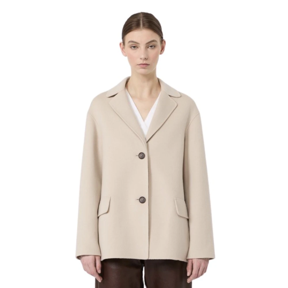 Max Mara Beige Wool Drap Jacket - Female - Blazers - Xs - Jackets