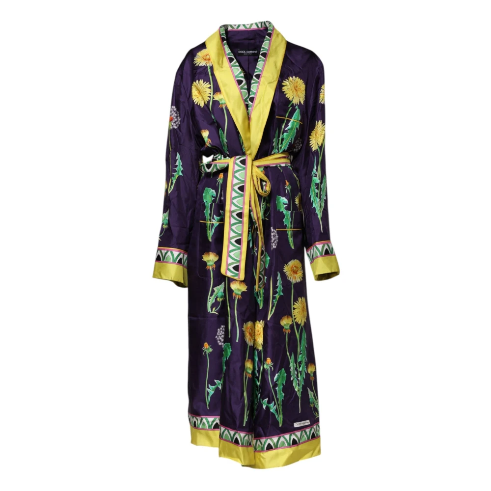 Dolce & Gabbana Women's Blue Robes, 2XS, Floral Silk Wrap Robe