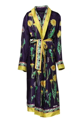 Blå Blommig Silke Wrap Kimono