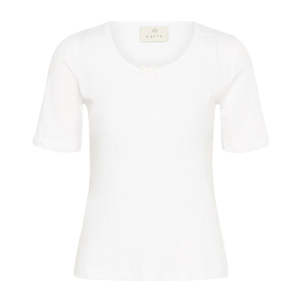 Kaffe Pointelle T-Shirt Top White, Dam