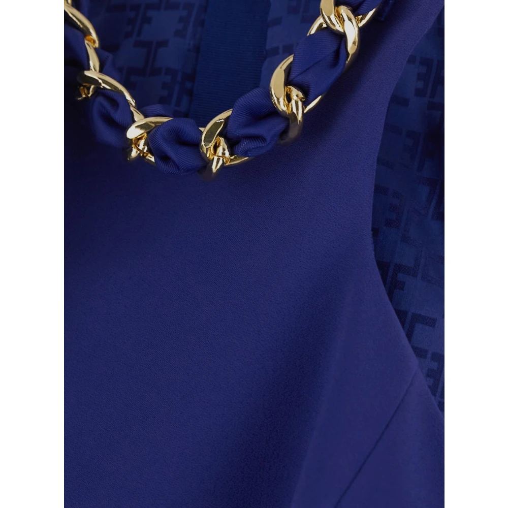 Elisabetta Franchi Mouwloze Polyester Chain Top Blue Dames