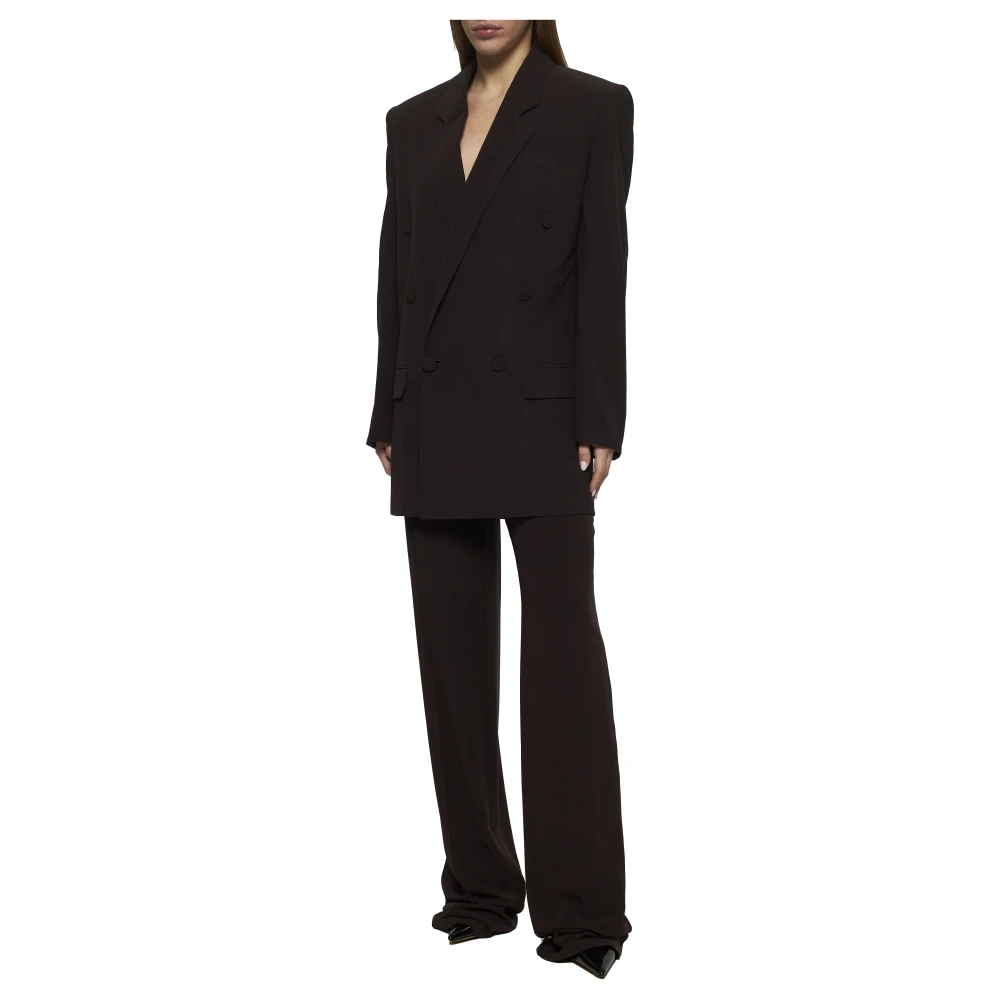Saint Laurent Zijde Bruine Broek met Hoge Taille Brown Dames