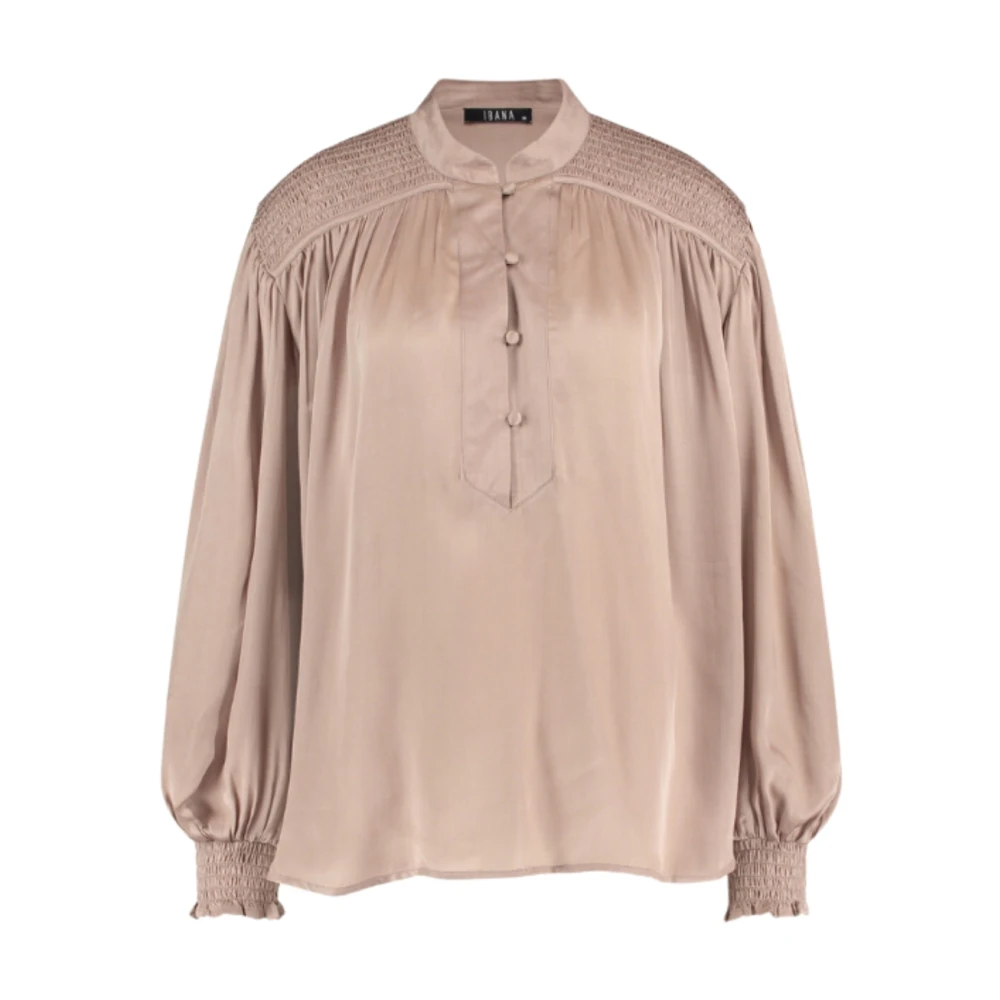 Ibana Zachte Taupe Smocked Blouse Beige Dames