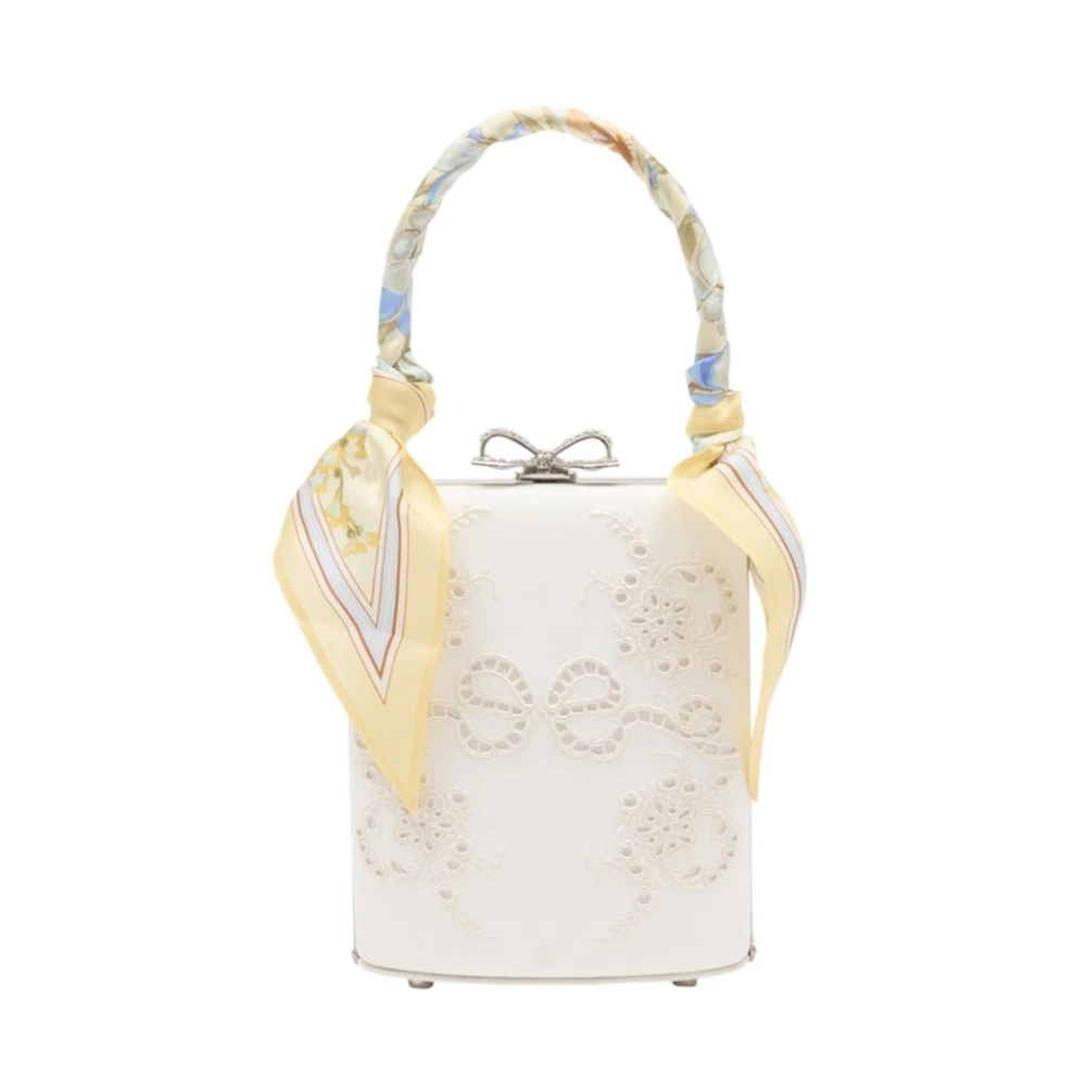 Self Portrait Women's Ivory Floral Mini Bow Bag - Linen