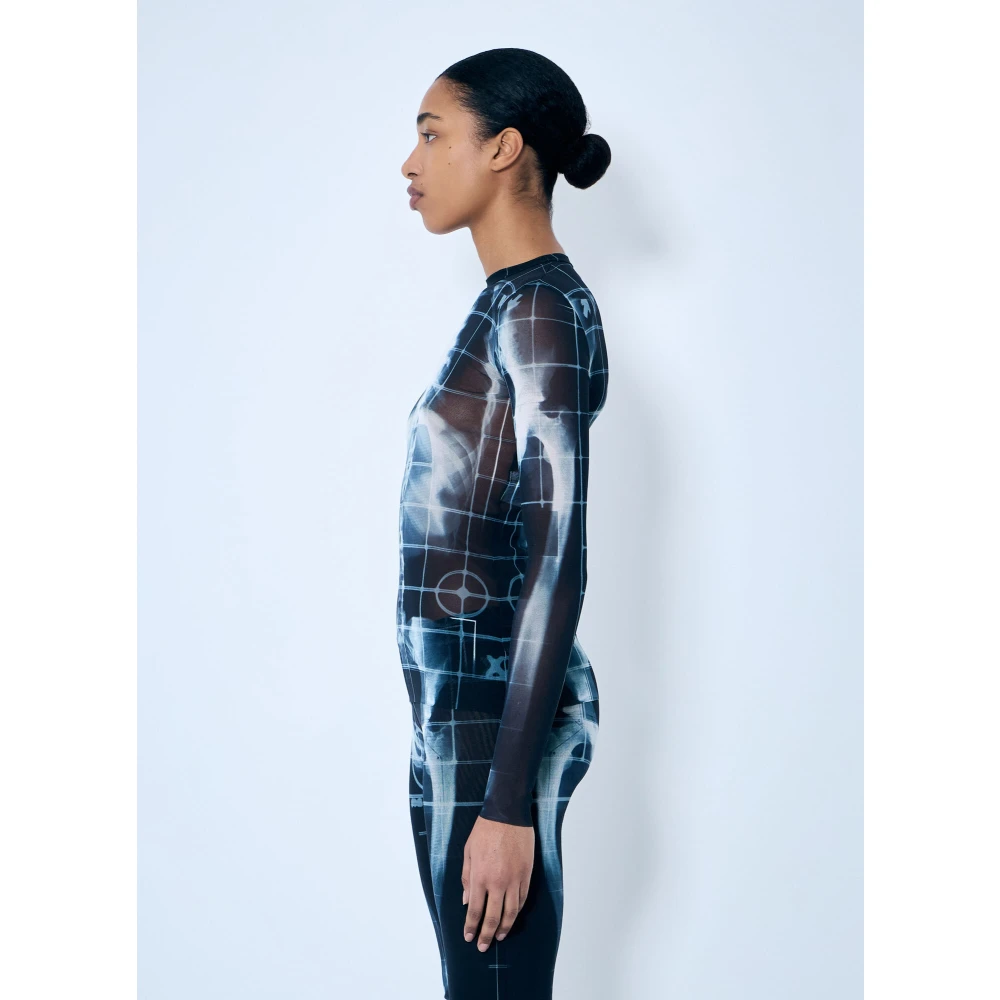 Jean Paul Gaultier Squeletor Mesh Top Crewneck Lange Mouwen Blue Dames