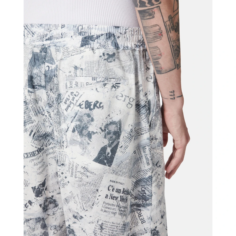 Iceberg Comfort fit Bermuda shorts in een linnen en katoenmix blauwe achtergrond Blue Heren