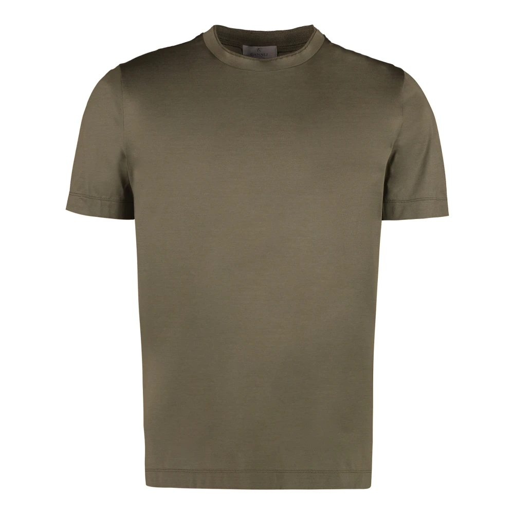 Canali Geribbelde Katoenen Crew-Neck T-shirt Green Heren