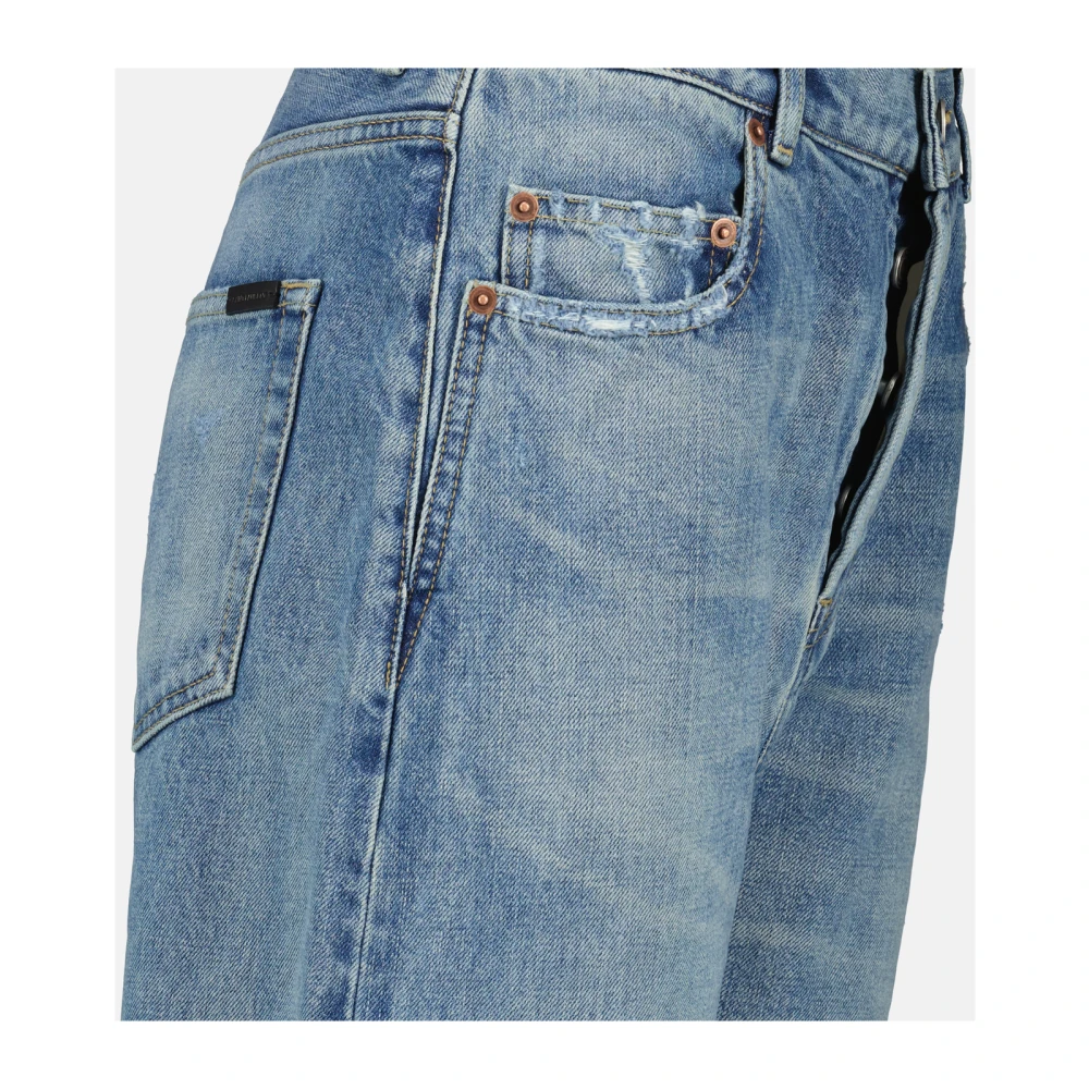 Saint Laurent Blauwe Gewassen Straight Cut Jeans Blue Dames