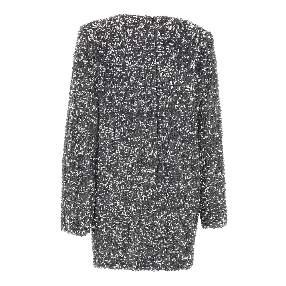 Elisabetta Franchi Zilveren Pailletten Geborduurde Minijurk Gray Dames
