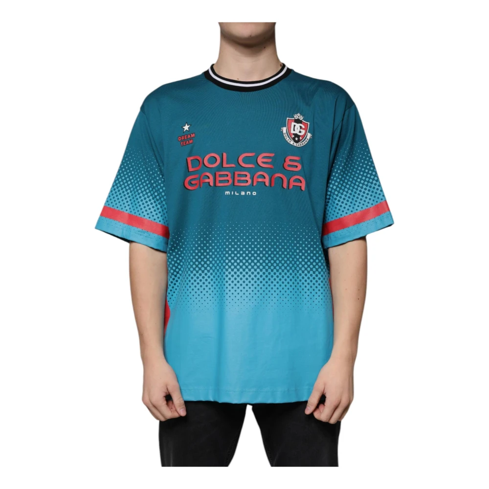 Dolce & Gabbana Blauw Logo Katoen Crew Neck T-shirt Blue Heren